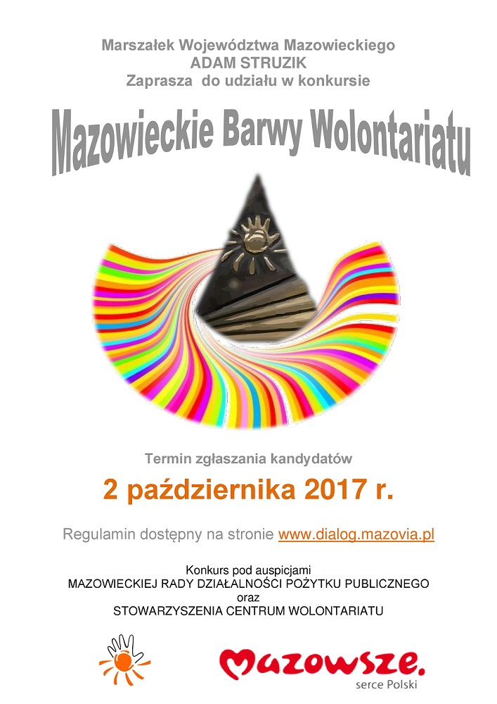 Zaproszenie do udziału w konkursie Mazowieckie Barwy Wolontariatu - plakat